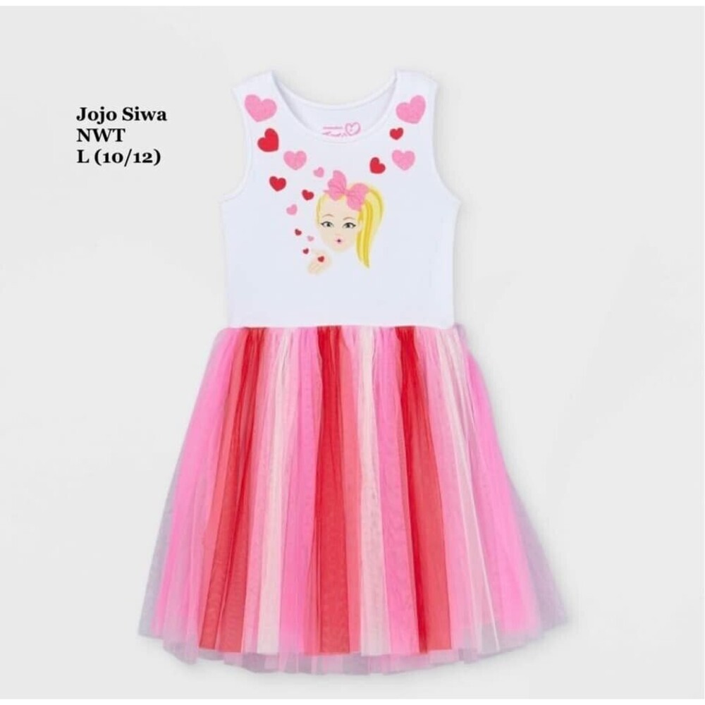 JoJo Siwa Girls Valentines Tutu Dress Size L 10/12 Pink Red Glitter Sleeveless